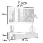miniatura Medidas Recibidor de pared horizontal con cajón, espejo colgante y una balda abierta Baza