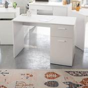 miniatura Mesa de estudio blanca 1 cajón estante con puerta batiente tiradores blancos  Alfauir