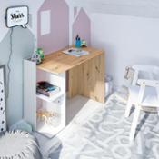 miniatura Mesa de estudio juvenil diseño irregular dos estantes abiertos bicolor decorado Algadefe