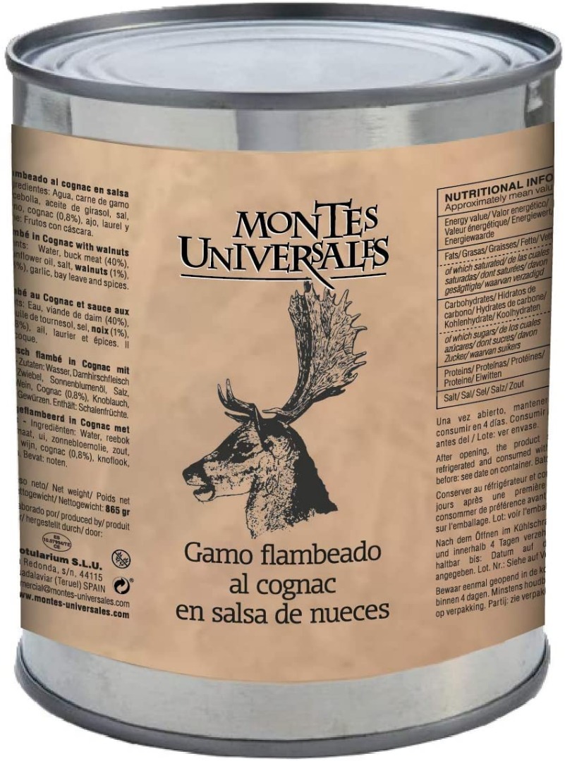 Gamo flambeado al cognac en salsa de nueces Montes Universales
