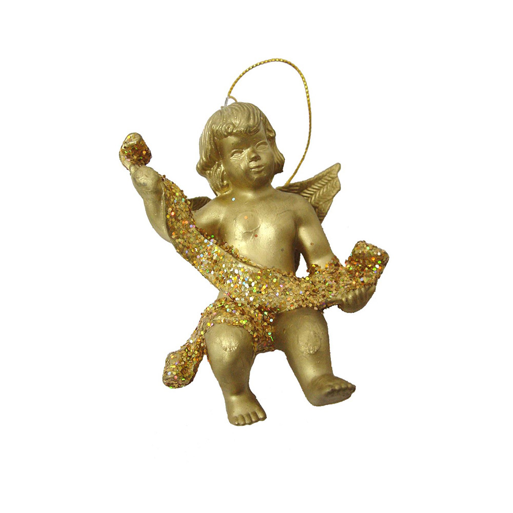 Ángel dorado banda purpurina de resina dura plática para colgar - pequeño