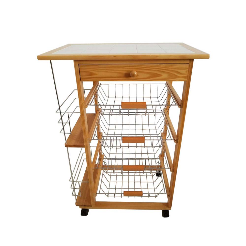 Verdulero frutero de cocina con botellero lateral 57x37x82cm color miel