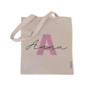 miniatura Bolsa tote bag con Inicial rosa y nombre personalizado