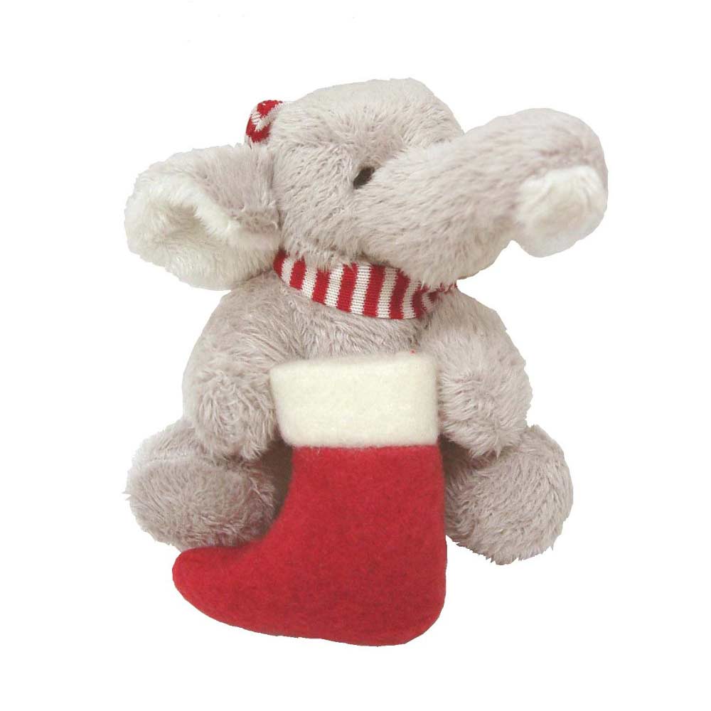 Peluche pequeño elefante Navidad bota Papa Noel bufanda rayas rojas blancas