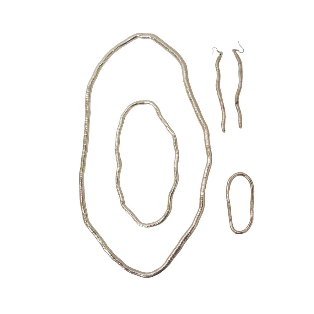 Juego 4 piezas bisutería flexible rígida rodio collar pendientes pulseras plateado