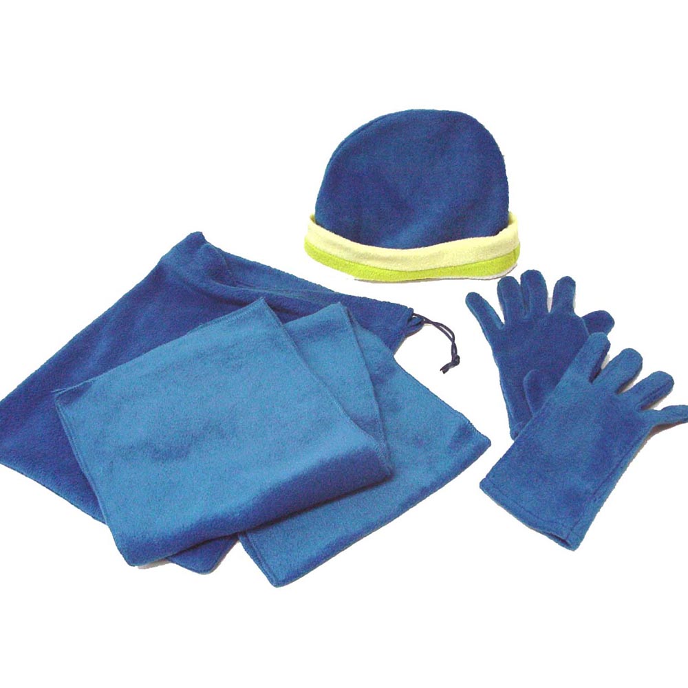 Juego infantil Guantes + Gorro + Bufanda + Bolsa textil polar azul