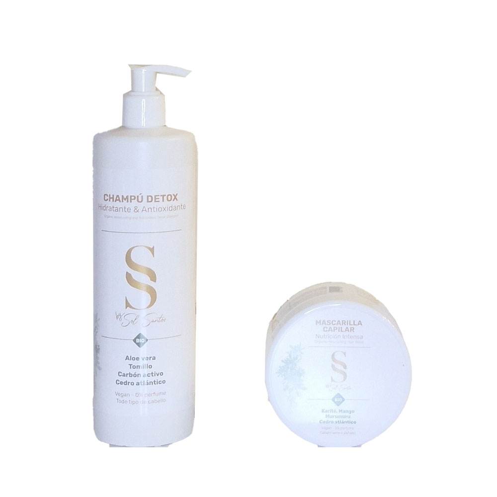 Sol Santos Cosmética Ecológica - Pack Champú 500 ml y Mascarilla Capilar 200 ml