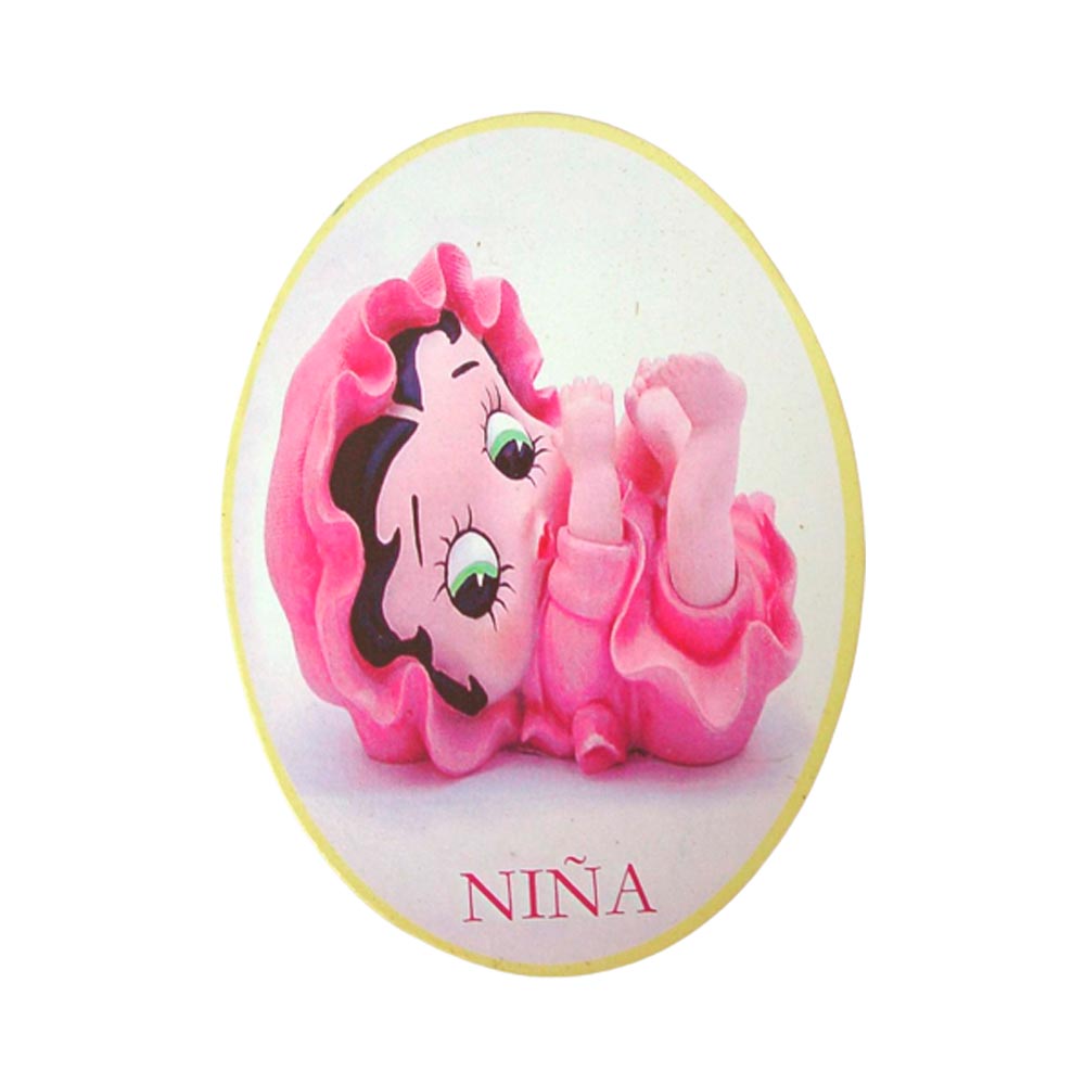 Placa Madera Adhesiva Cartel  Oval Baño Niña Bebe Rosa Betty