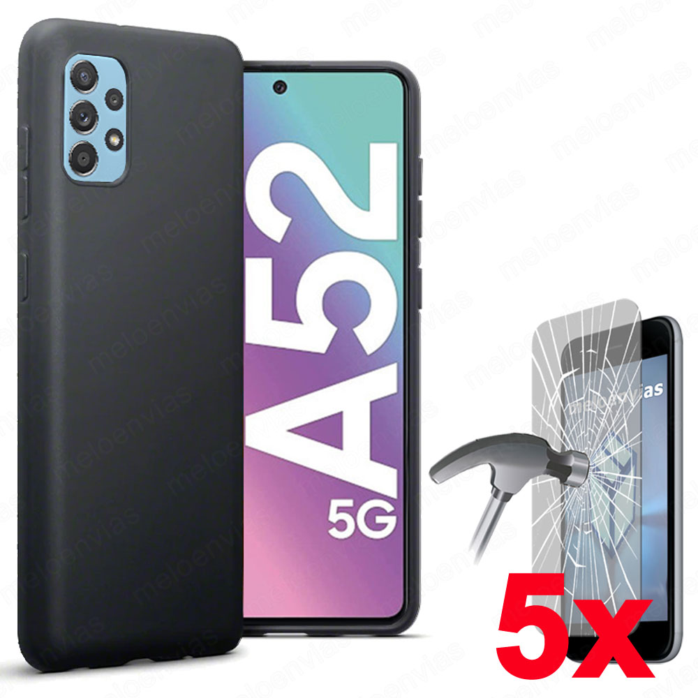 Funda silicona gel + 5 Protectores pantalla de cristal templado para Galaxy A52 5G