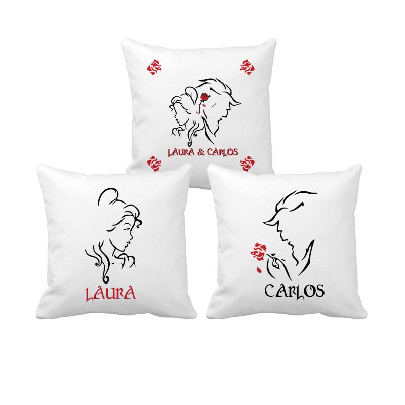 Pareja cojín Bella y Bestia - Personalizado