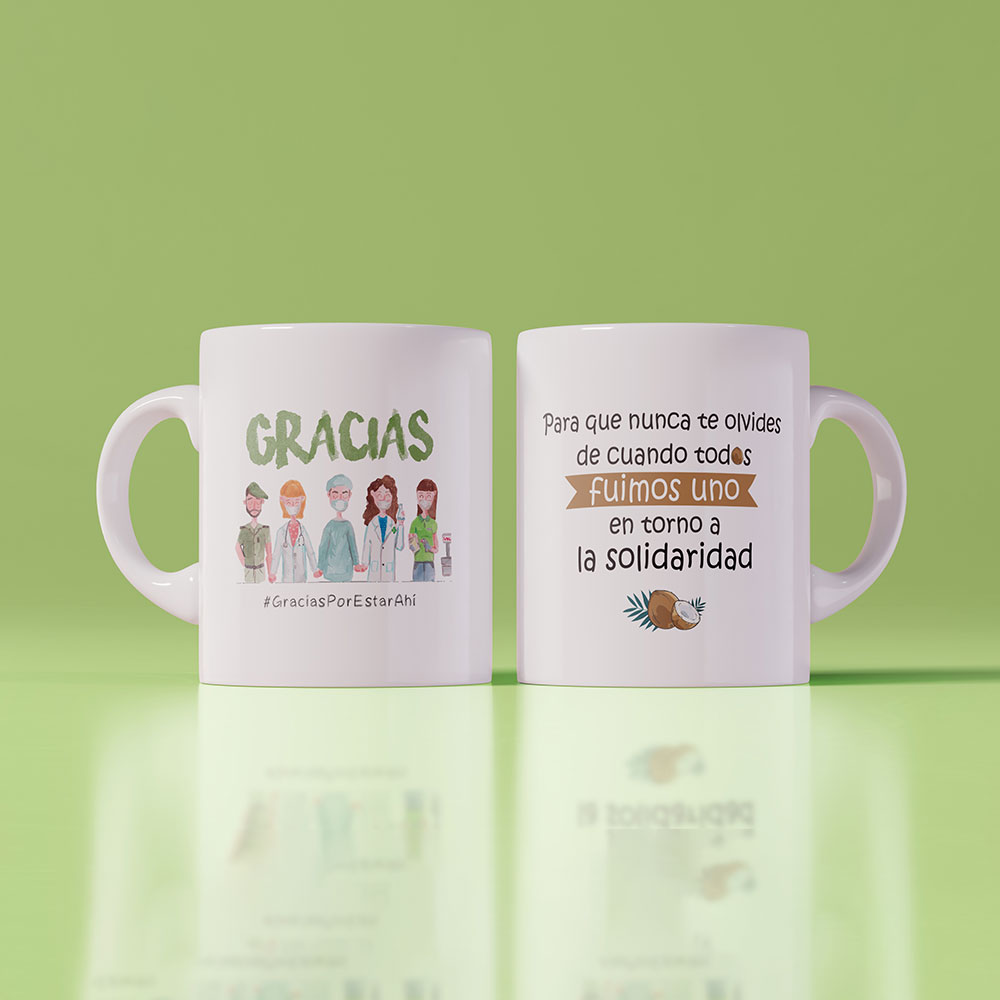 Taza + imán "Gracias por estar ahí" Agua de Coco de colores para tus desayunos