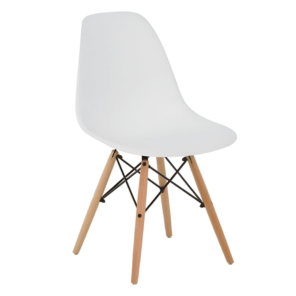 Silla estilo nórdico plástico patas de madera respaldo alto blanco Malmo