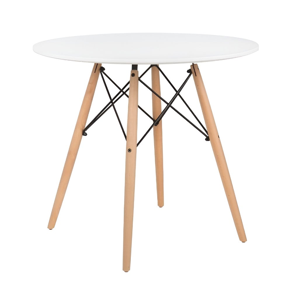 Mesa de comedor redonda estilo nórdico pequeña 4 patas madera blanca Malmo