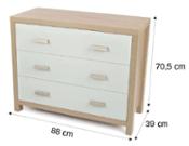 miniatura Cómoda 3 cajones color cambria blanco y guías metálicas