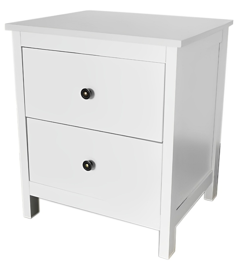 Mesita de noche 2 cajones color blanco y guías metálicas