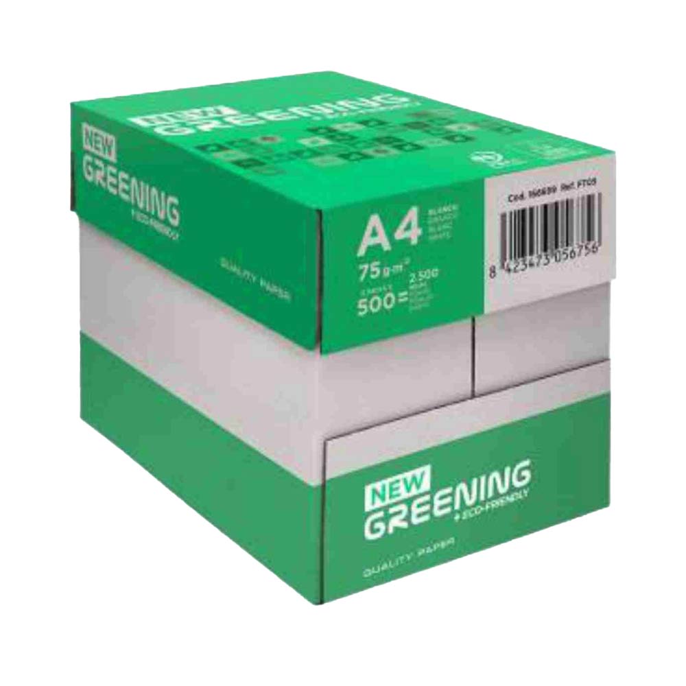 Papel fotocopiadora greening din A4 75 gramos - Caja 5 paquetes de 500 hojas