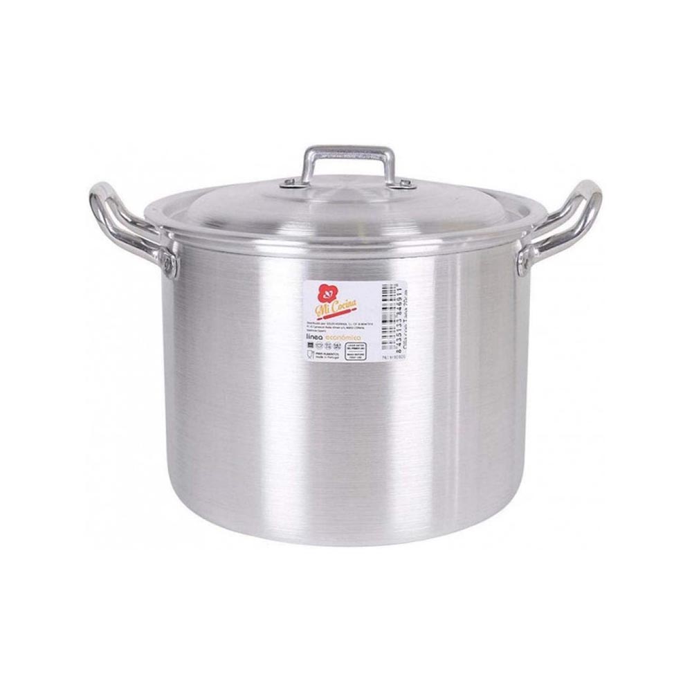 Olla con asas y tapa de aluminio 30 x 30 x 20 cm