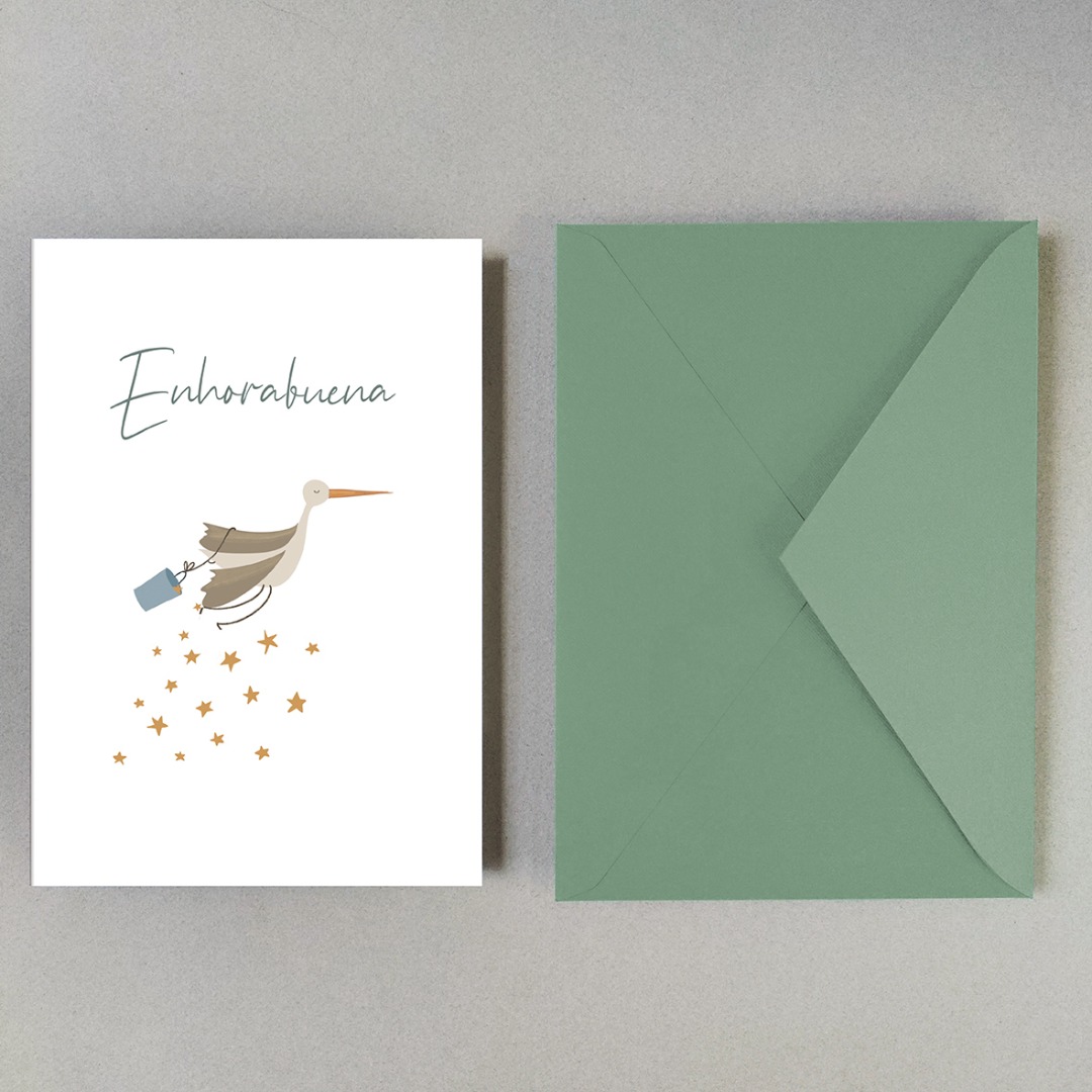 Tarjeta enhorabuena por el bebé con cigüeña