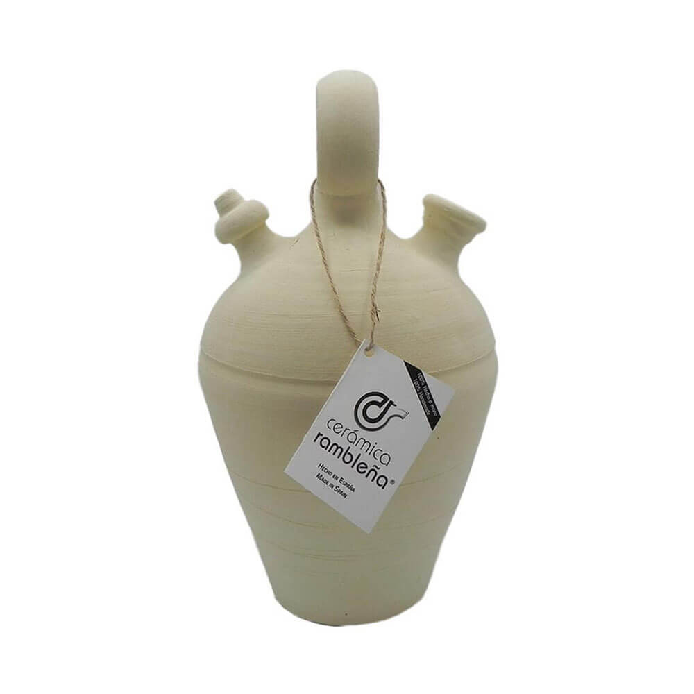 Cerámica Rambleña Botijo de barro asa redonda base fina