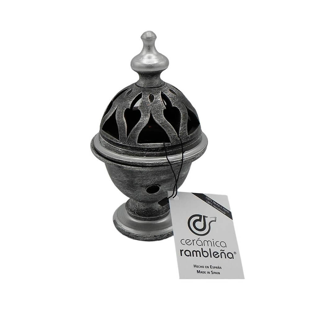 Cerámica Rambleña Incensario de barro cáliz plateado