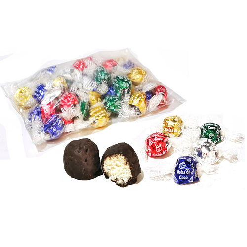 Bombones rellenos de coco con cobertura de chocolate, bolsa de 1 Kg