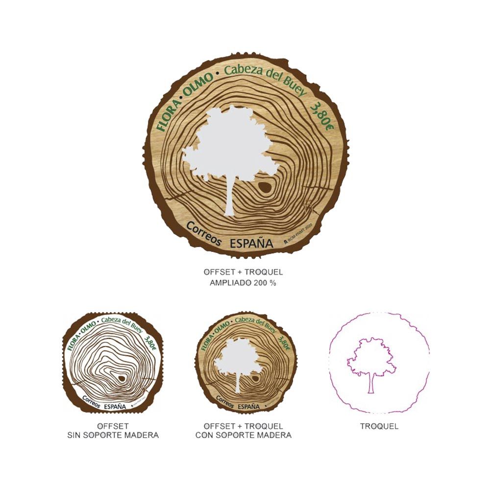 Sello Flora. Olmo. Cabeza del Buey Correos