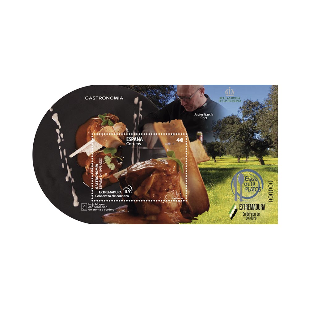 Sello Gastronomía. España en 19 platos. Extremadura. Caldereta Correos