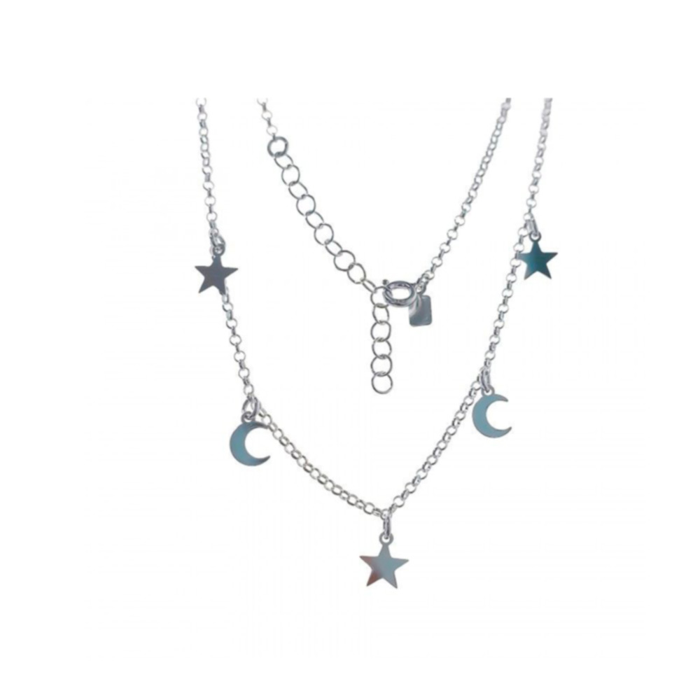 Gargantilla estrellas y lunas colgando de plata de ley 925 de mujer - PL206P