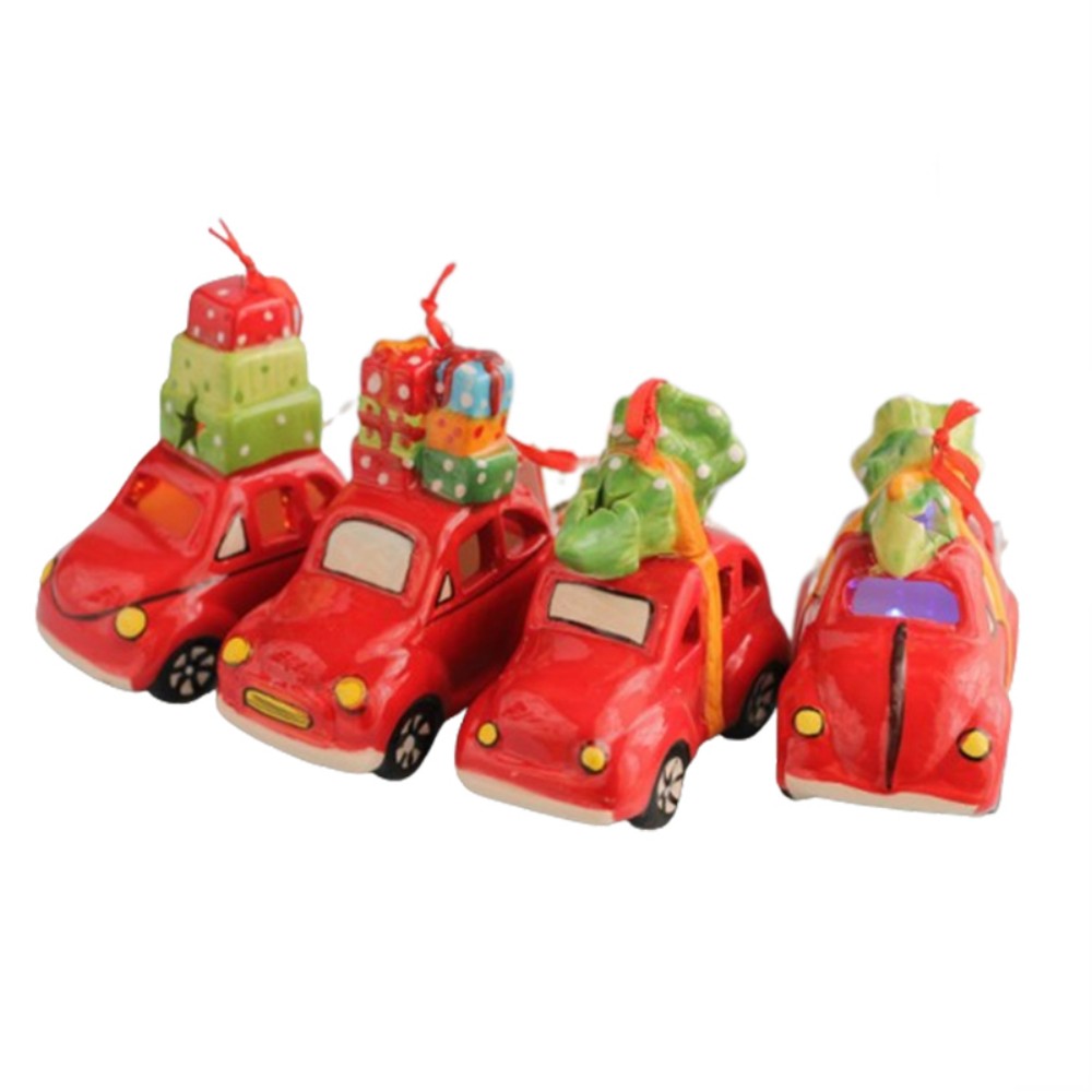 Tape Pink Pack 4 adornos coche navideño de cerámica con led