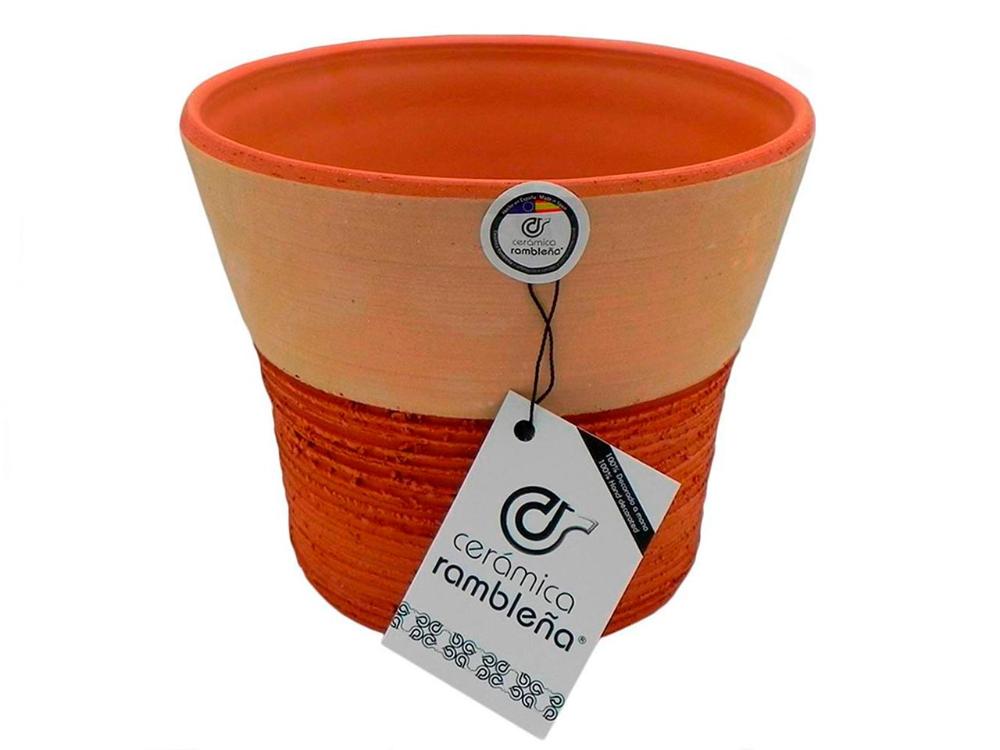 Maceta decorada. -25x25x21 cm - Rústica-Rayada