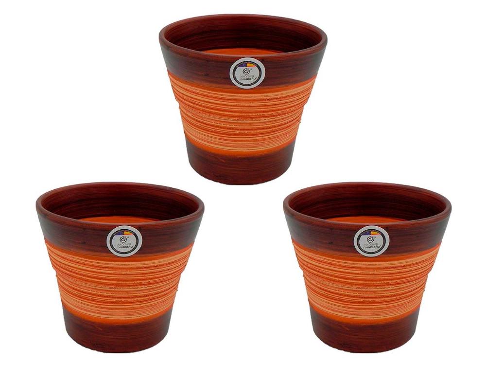 Set 3 Macetas de barro - 17x17x14 cm - Araña-Nogal