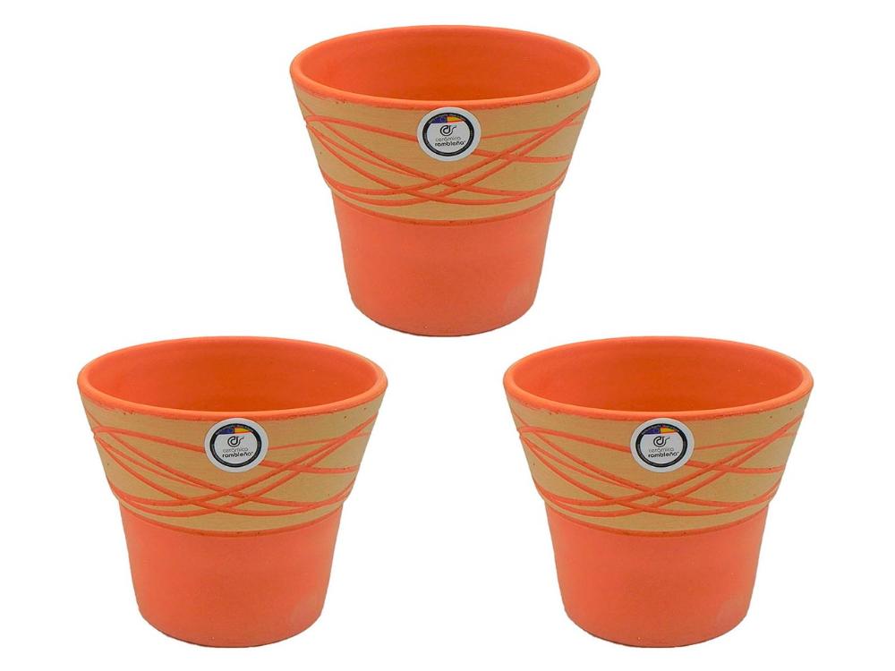 Set 3 Macetas de barro - 17x17x14 cm - Rústica-Hilo