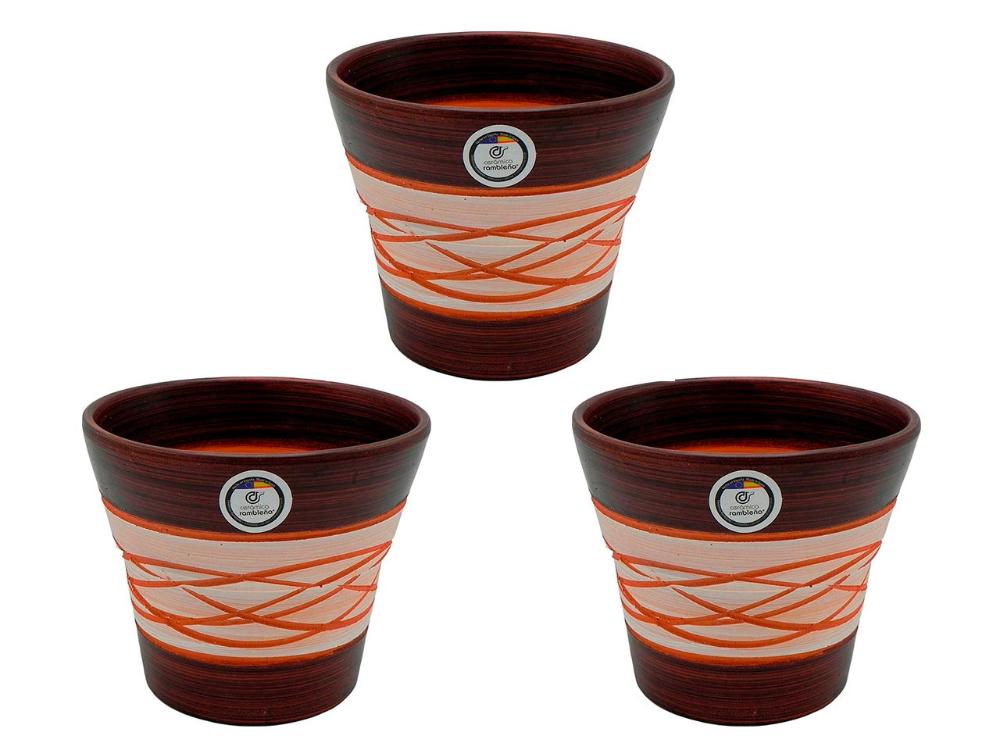 Set 3 Macetas de barro - 17x17x14 cm -  Hilo-Nogal