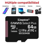 miniatura Tarjeta MicroSD Kingston Canvas Select Plus Almacenamiento de 64GB