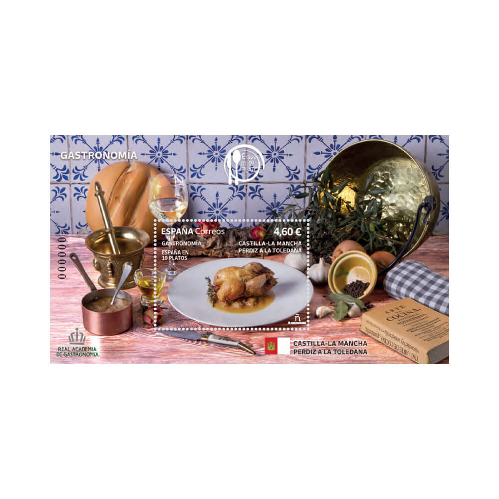 Sello Castilla- La Mancha. Perdiz a la toledana I | España en 19 platos 2023 Correos
