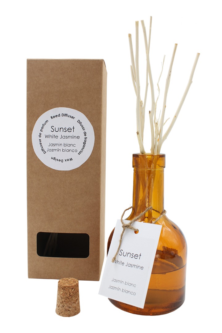 Mikado aroma atardecer/jazmín 150ml. Vidrío reciclado.