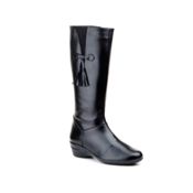miniatura Botas Mujer Piel Negro Cuña Cremallera Borlas Elásticos