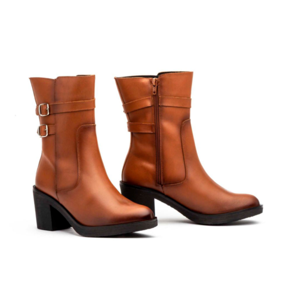 Botas Mujer Piel Cuero Hebillas Tacón