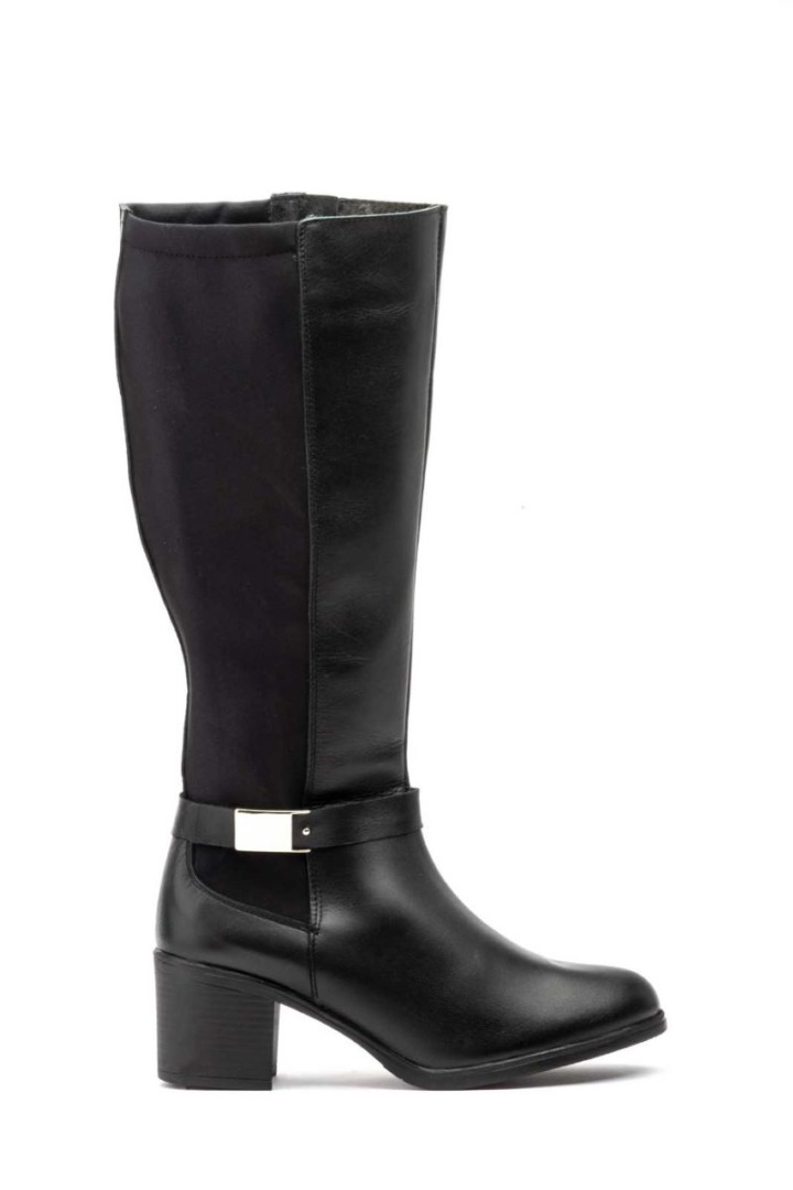 Calzados Mery Botas Mujer Piel Negro Elástico Hebilla Tacón