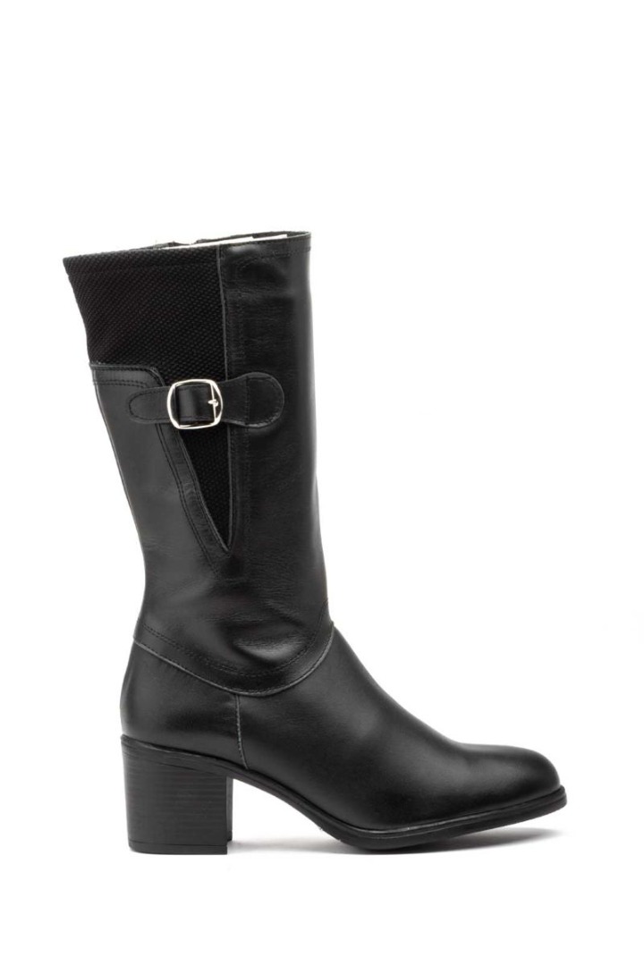 Calzados Mery Botas Mujer Piel Negro Licra Hebilla Tacón