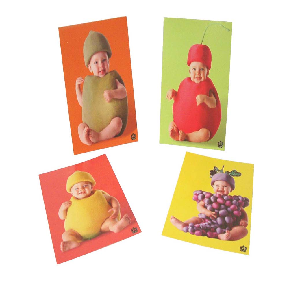 Set de 4 Tarjetas Postales Niños Bebes Disfraz Frutas