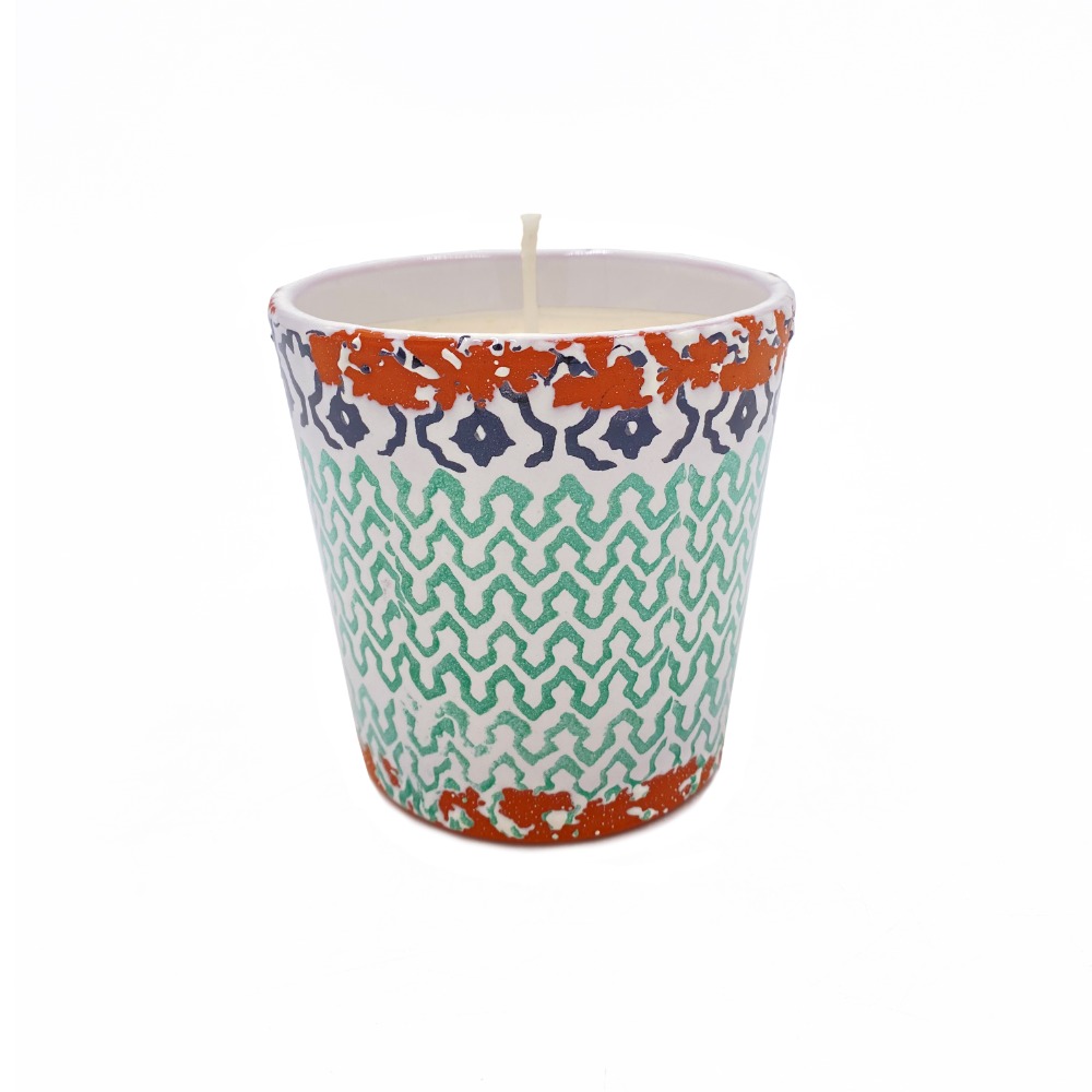 Velaverum Deco Vela Cerámica Étnica Verde aroma Menta y Lima