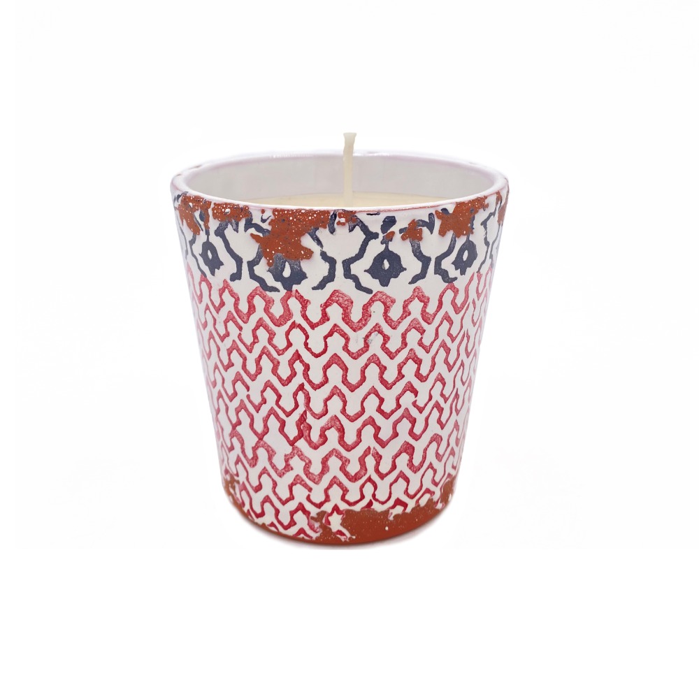 Velaverum Deco Vela Cerámica Étnica Roja aroma Vainilla negra