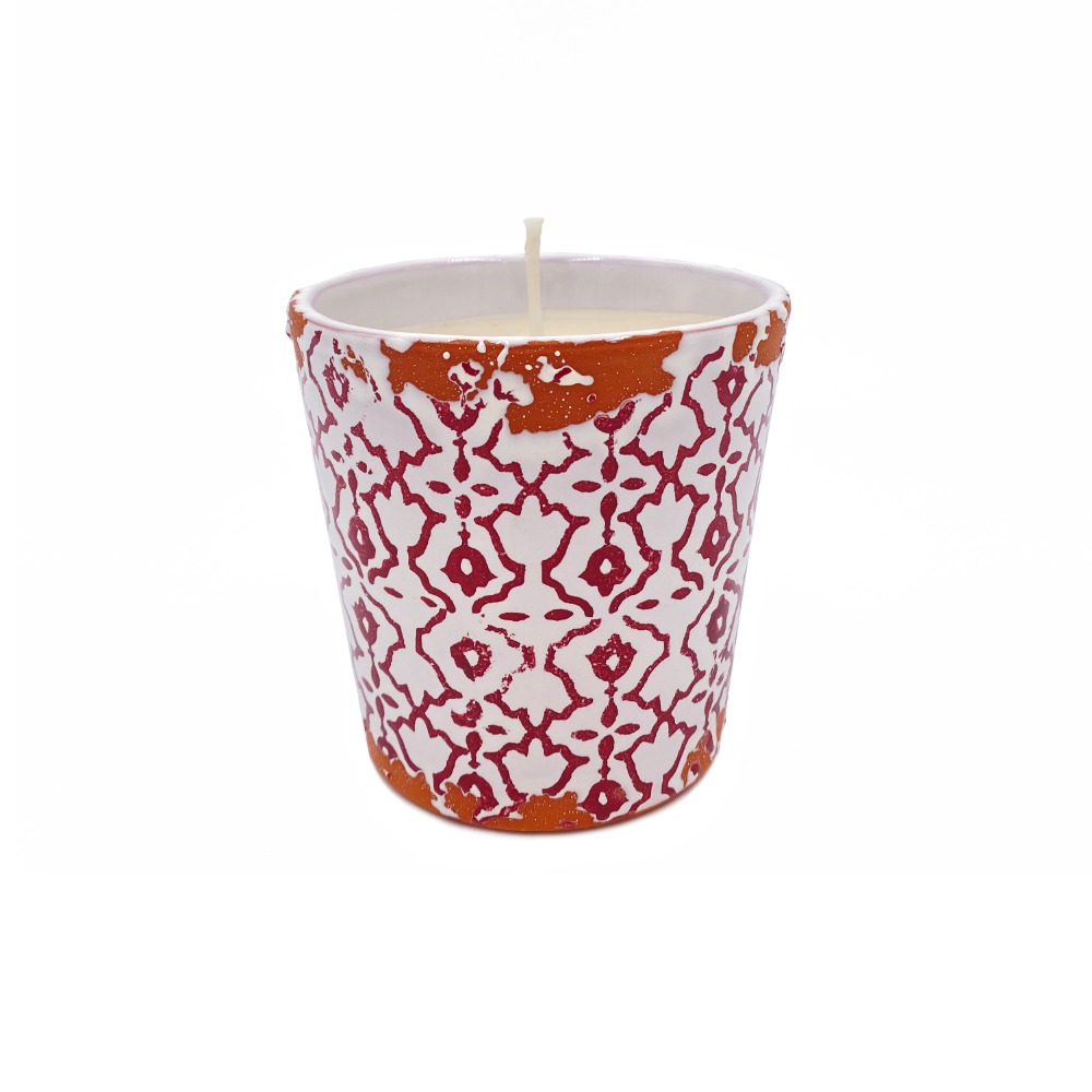 Velaverum Deco Vela Cerámica Batik Roja aroma Bergamota