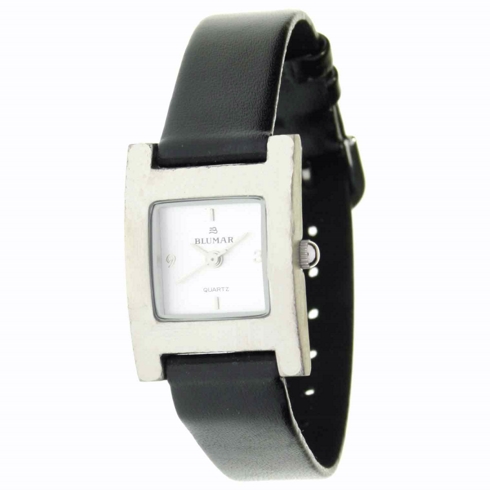 Blumar Reloj Analógico  De Mujer - Correa Negra - Esfera Plata