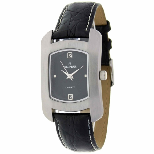 Blumar Reloj Analógico  De Mujer - Correa De Piel Negra -esfera Negra