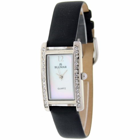 Blumar Reloj Analógico De Señora Antialérgico - Correa Negra Y Piedras Brillantes