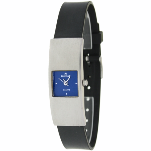 Blumar Reloj Analógico  De Mujer - Correa De Caucho Negra - Esfera Azul