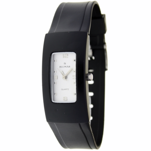 Blumar Reloj Analógico  De Mujer - Correa De Caucho Negra - Caja De Acero Lacada