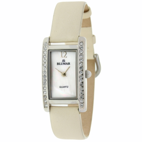 Blumar Reloj Analógico De Señora Antialérgico - Correa Beige Y Piedras Brillantes